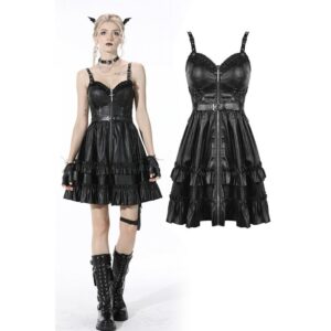 Faux-Leather-Strapped-Black-Dress