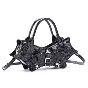 Faux-Glossy-Croc-Gothic-Bat-Crossbody-Bag