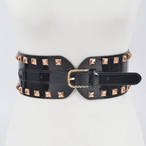 Studded-Wide-Squared-Stretch-Belt-Black-Gold