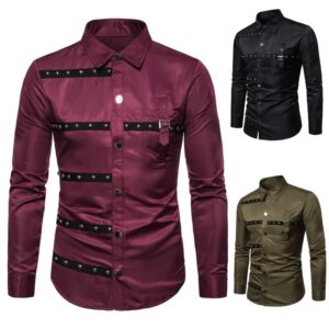 Mens-Retro-Goth-Studded-Long-Sleeve-Black