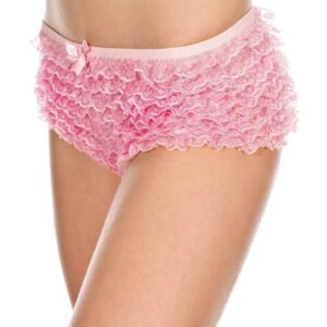 Music-Legs-Micro-Mesh-Lace-Ruffle-Trim-Tanga-Short-pink