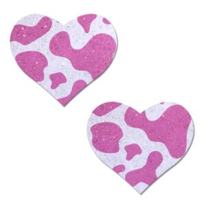 Pink-Cow-Print-Heart-On-Glitter-Velvet-Pasties-1