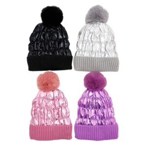 Metallic-Puffer-Fuzzy-Sherpa-Fleece-Lined-Beenie