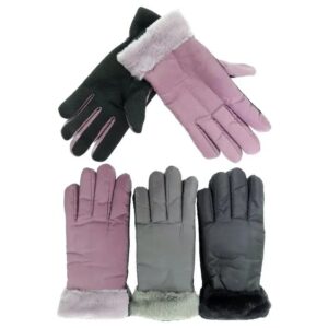 Womens-faux-fur-cuffed-nylon-winter-gloves